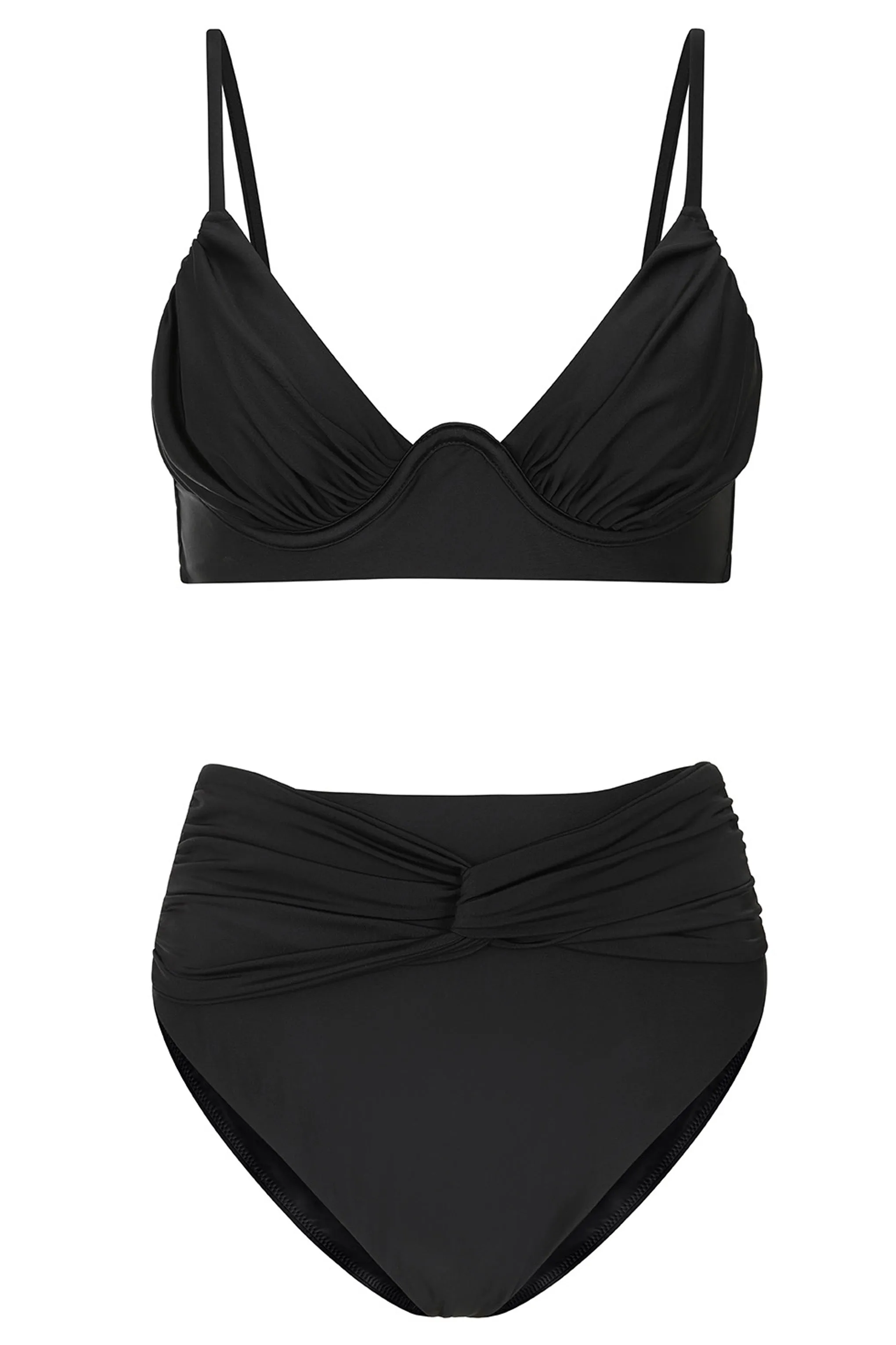 High Tide | Black High Waisted Twist Front Bikini Bottoms Club L London