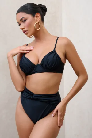 High Tide | Black High Waisted Twist Front Bikini Bottoms Club L London