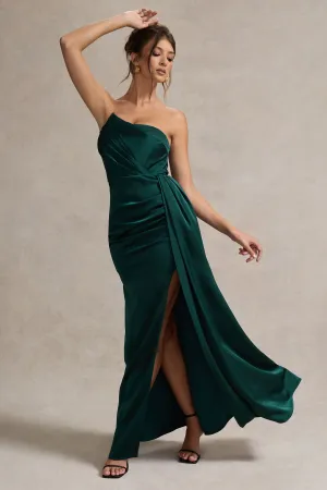 Hollywood | Bottle Green Satin Strapless Draped Maxi Dress Club L London