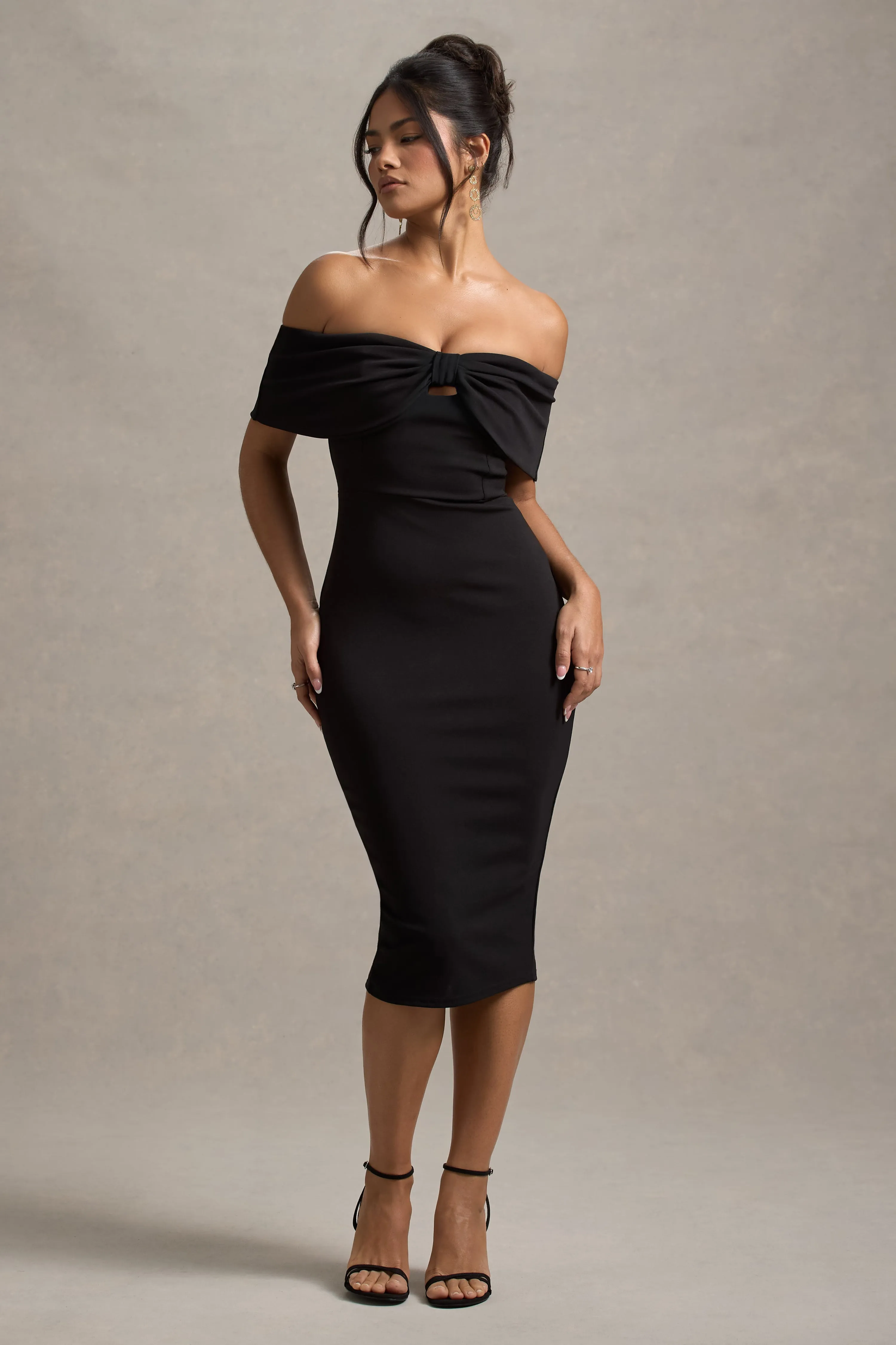 Hope | Black Bow Bardot Midi Dress Club L London