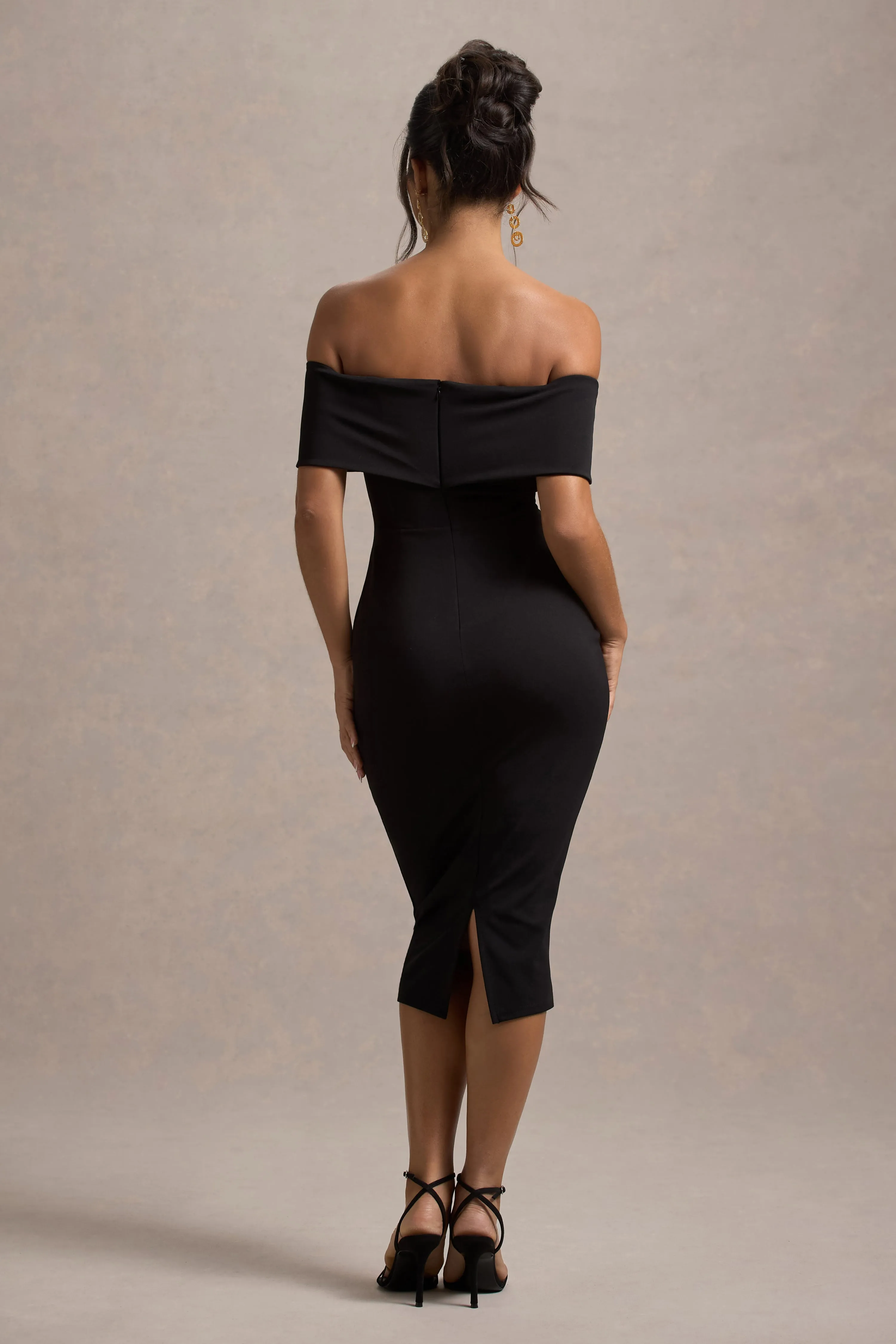 Hope | Black Bow Bardot Midi Dress Club L London