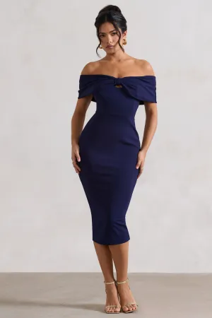 Hope | Navy Bow Bardot Midi Dress Club L London