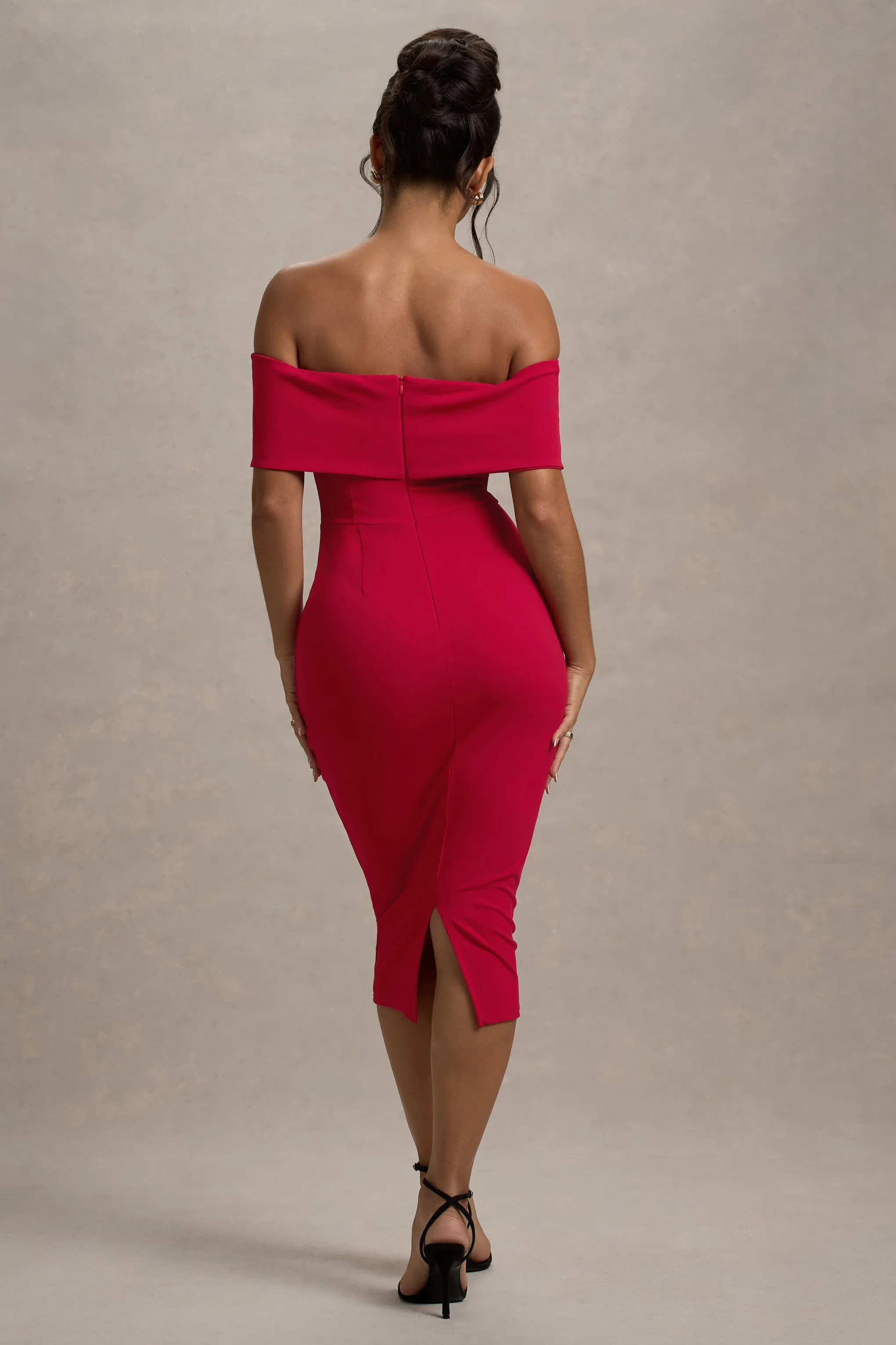 Hope | Red Bow Bardot Midi Dress Club L London