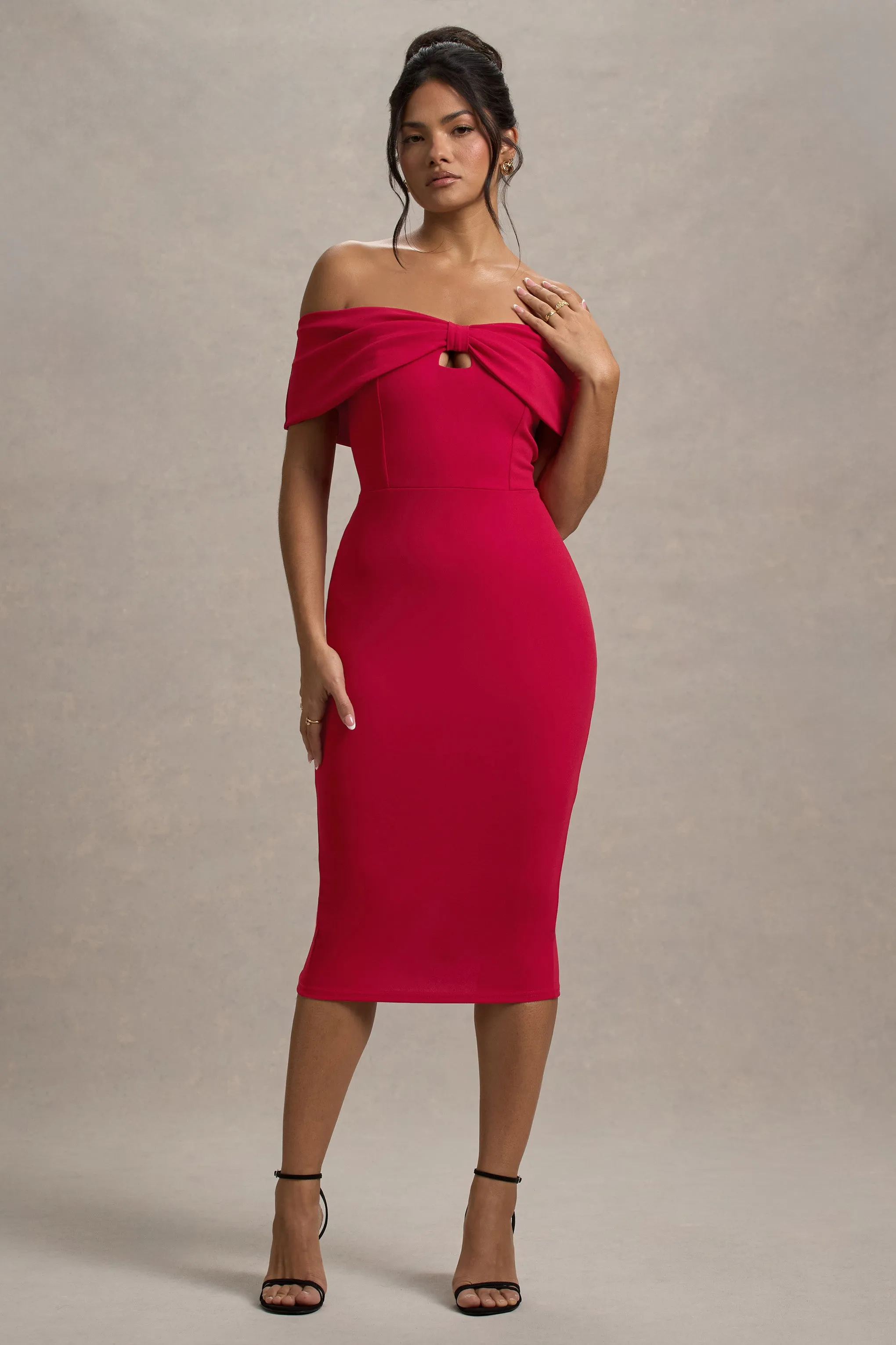 Hope | Red Bow Bardot Midi Dress Club L London