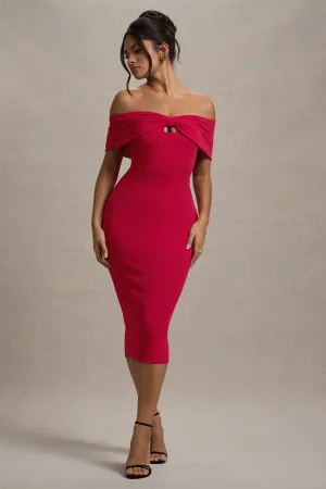 Hope | Red Bow Bardot Midi Dress Club L London