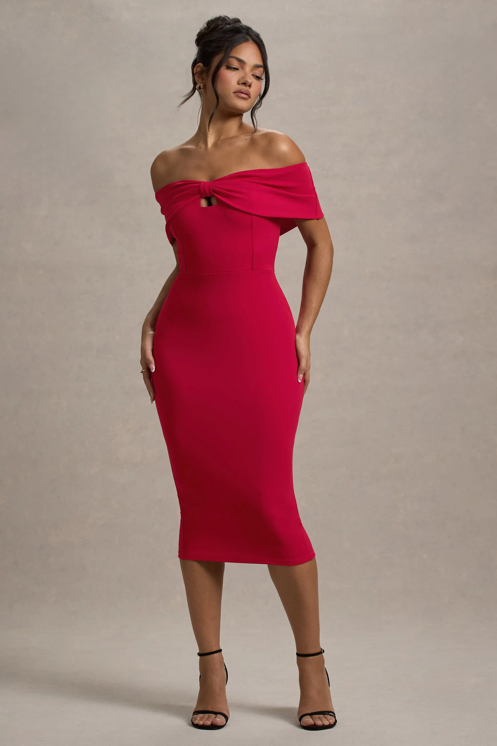 Hope | Red Bow Bardot Midi Dress Club L London