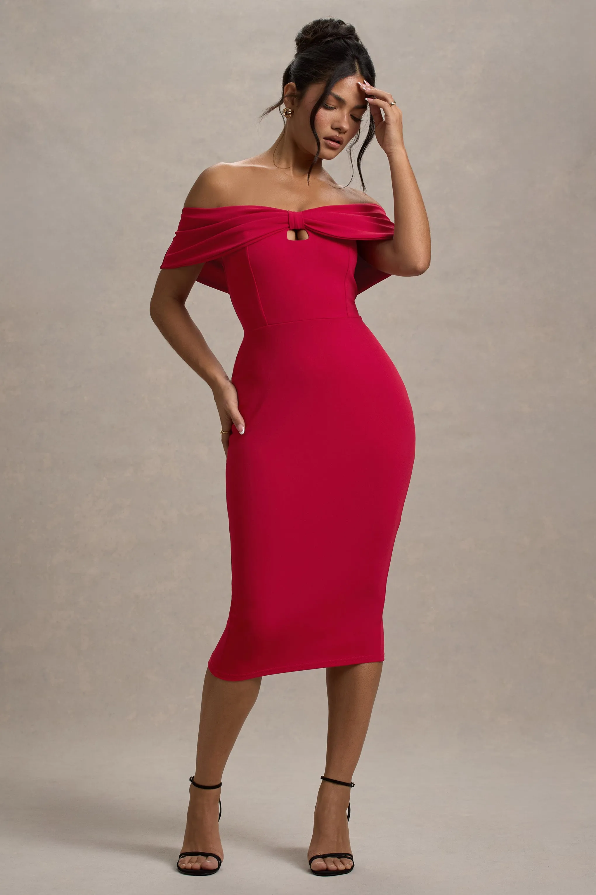 Hope | Red Bow Bardot Midi Dress Club L London