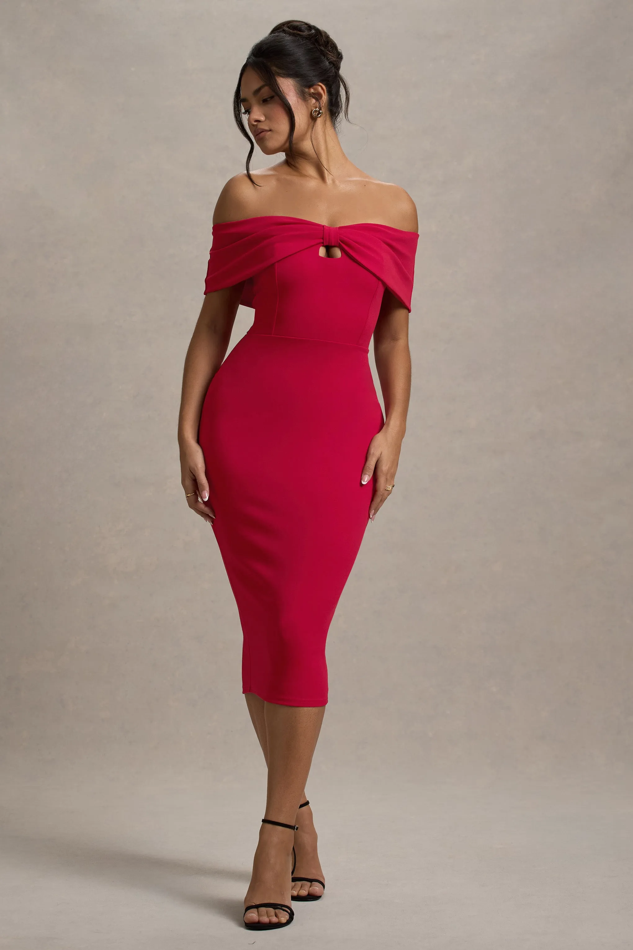 Hope | Red Bow Bardot Midi Dress Club L London