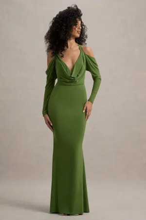 Hurghada | Green Plunge-Neck Long-Sleeve Maxi Dress Club L London