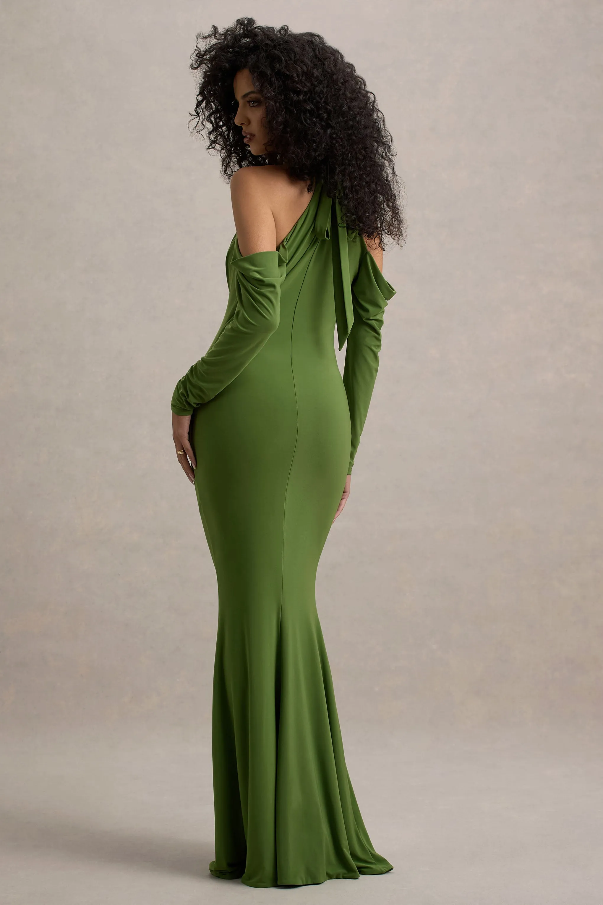 Hurghada | Green Plunge-Neck Long-Sleeve Maxi Dress Club L London