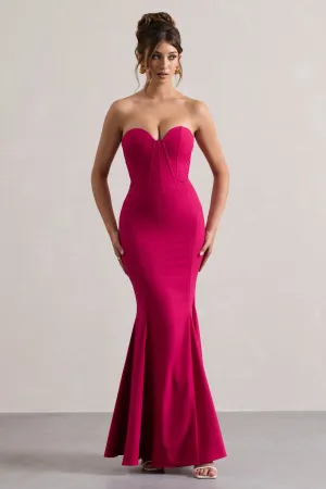 Idyllic | Hot Pink Strapless Corset Style Fishtail Maxi Dress Club L London