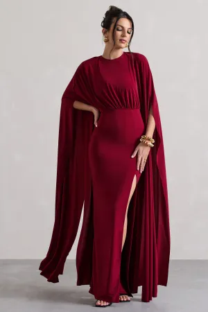 Ilaria | Berry Cape Sleeve Split Maxi Dress Club L London