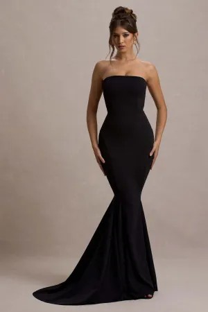 Impress Me | Black Strapless Bandeau Fishtail Maxi Dress Club L London