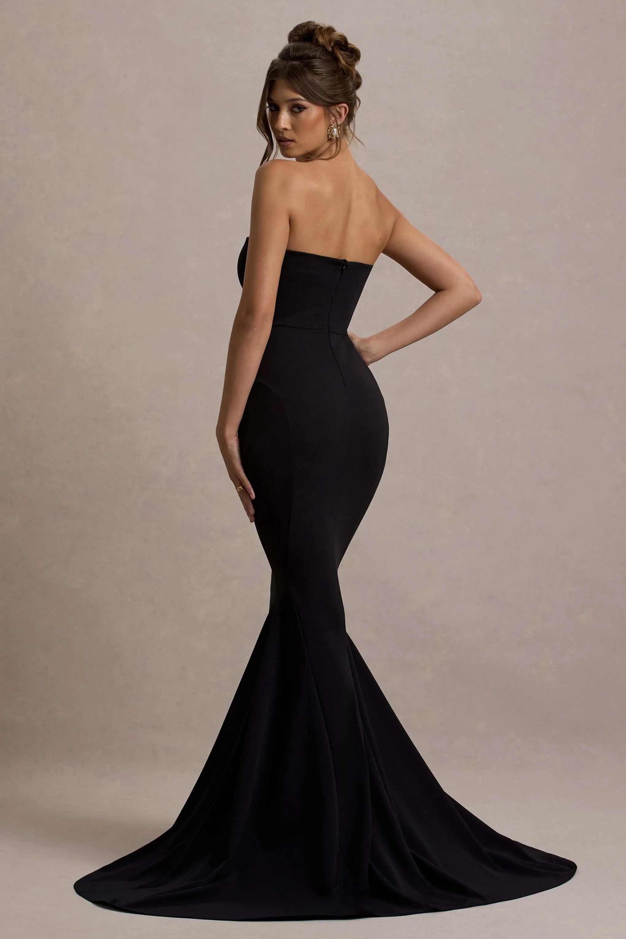 Impress Me | Black Strapless Bandeau Fishtail Maxi Dress Club L London