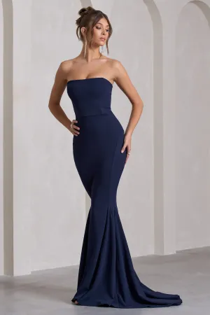 Impress Me | Navy Strapless Bandeau Fishtail Maxi Dress Club L London