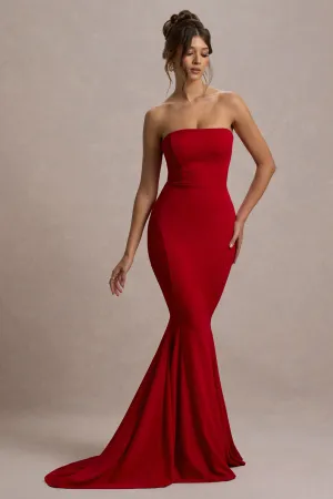 Impress Me | Red Strapless Bandeau Fishtail Maxi Dress Club L London