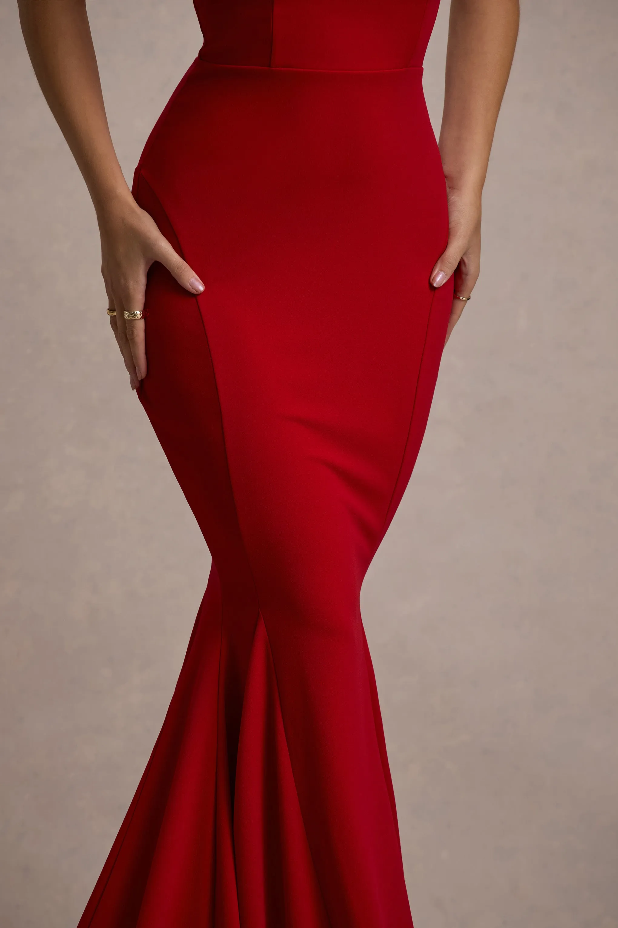 Impress Me | Red Strapless Bandeau Fishtail Maxi Dress Club L London