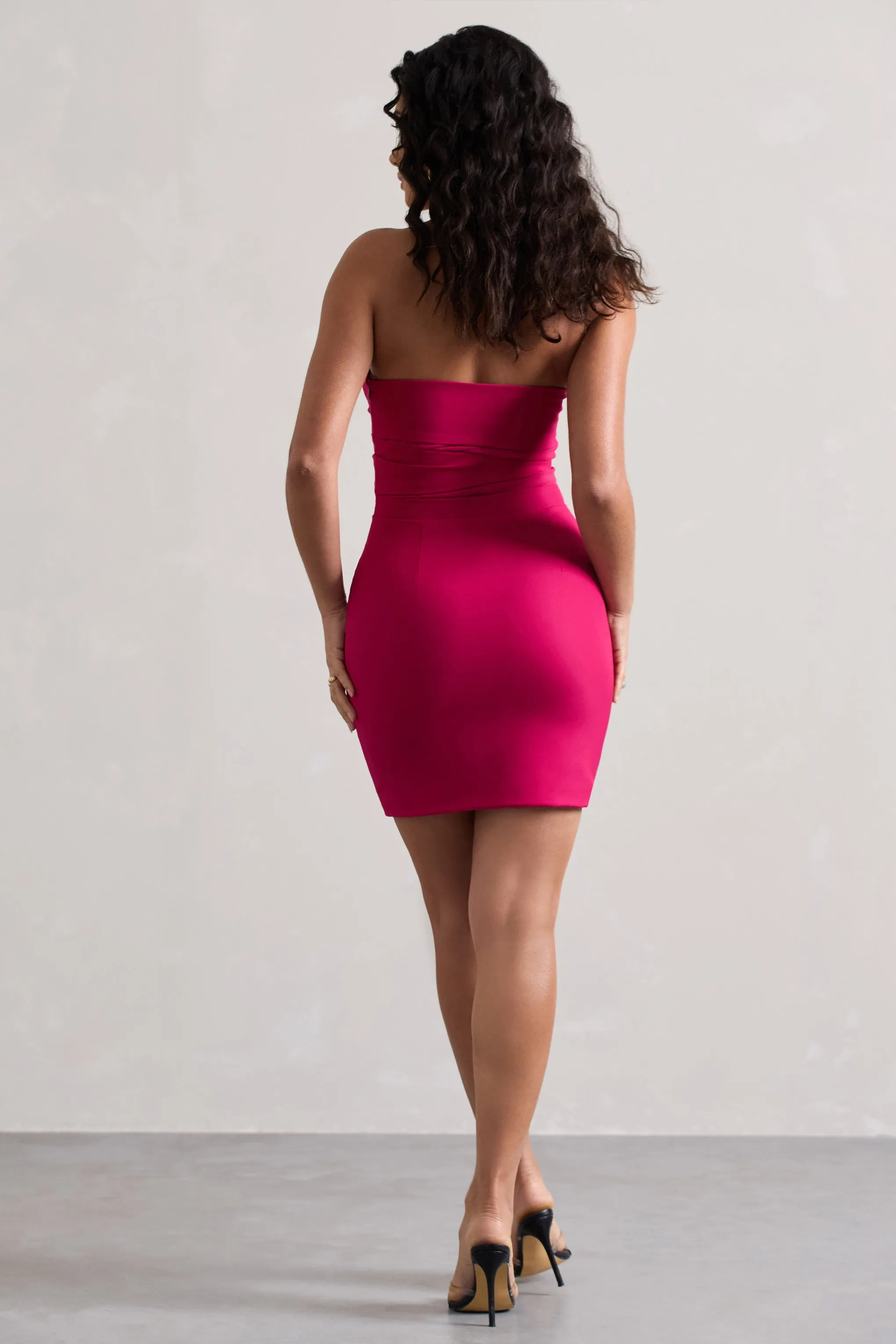 Indie | Dark Pink Bodycon Bandeau Mini Dress With Cut-Outs Club L London