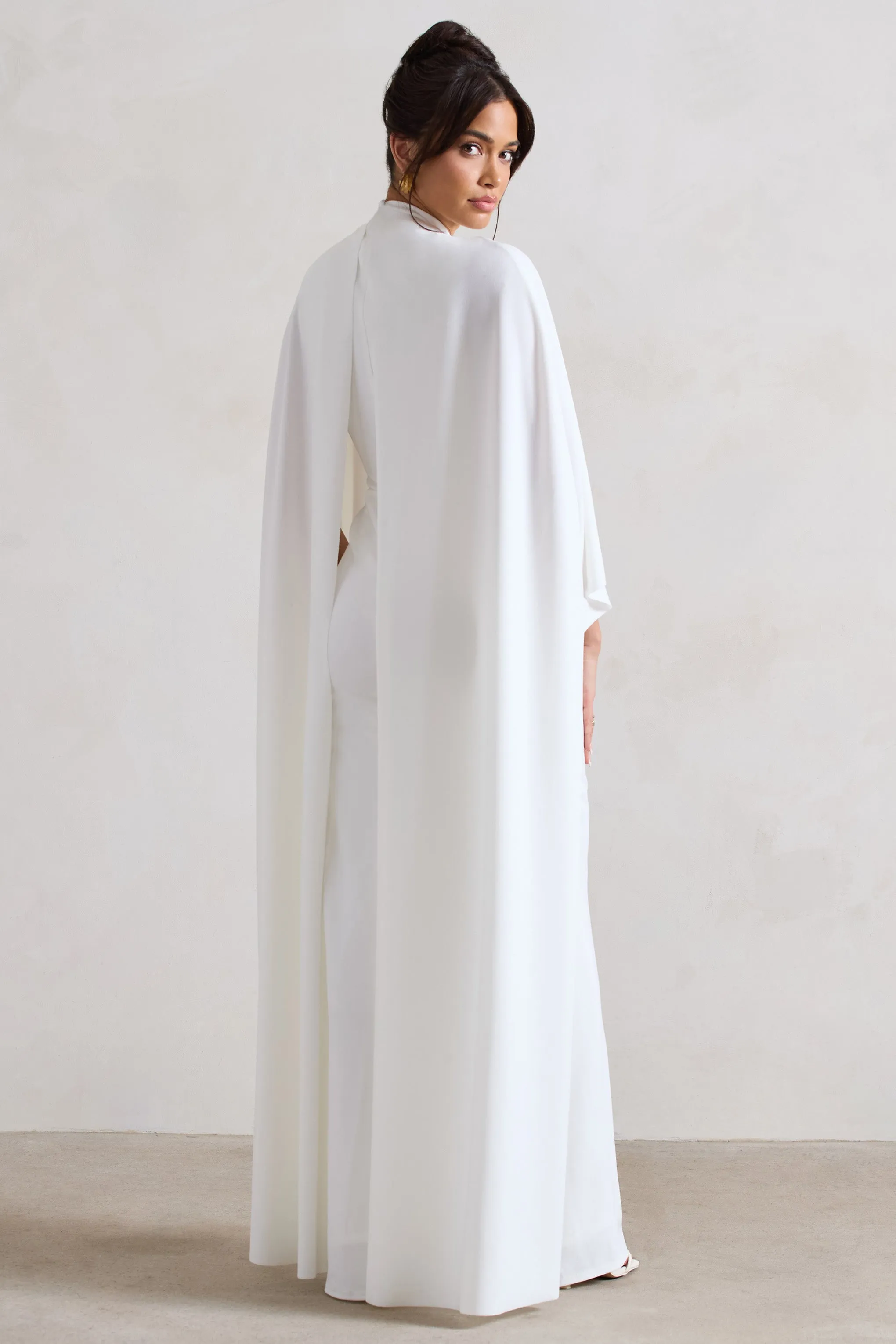 Indra | White High-Neck Wide-Leg Cape Jumpsuit Club L London