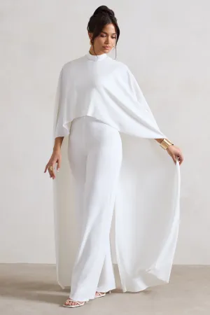 Indra | White High-Neck Wide-Leg Cape Jumpsuit Club L London