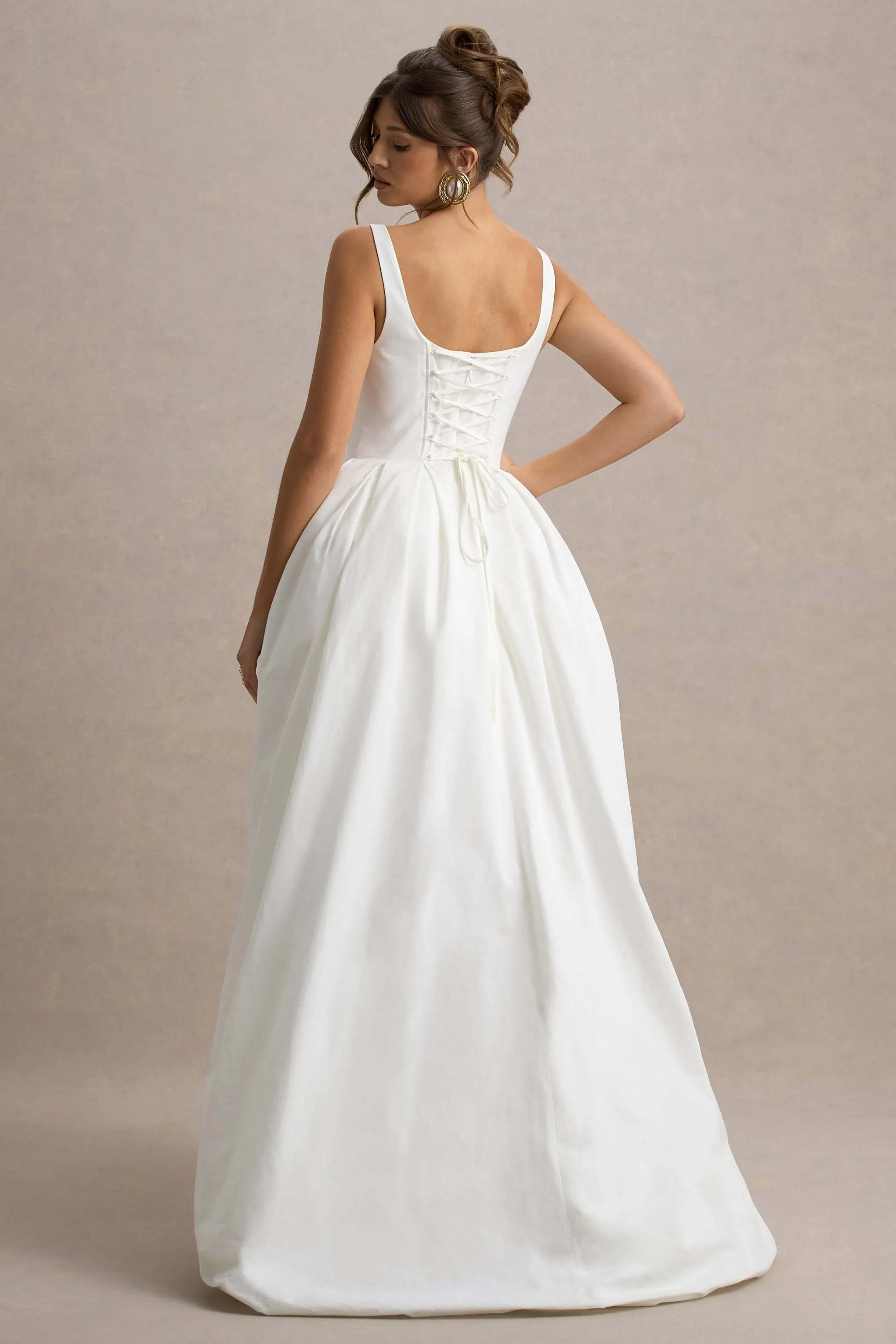 Infinite | White Strappy Maxi Dress With Volume High-Low Skirt Club L London
