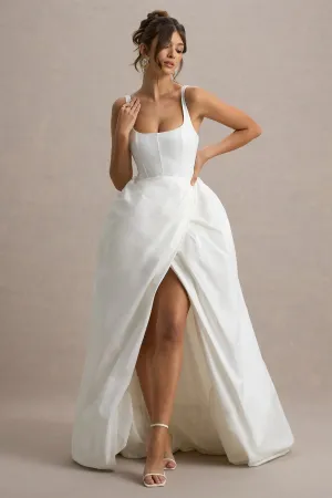 Infinite | White Strappy Maxi Dress With Volume High-Low Skirt Club L London