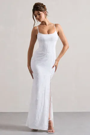 Intimacy | White Lace Corset Split Maxi Dress Club L London