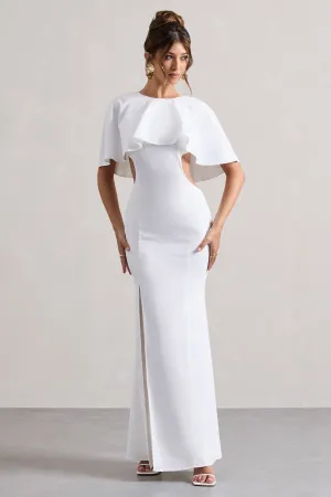 Isadora | Ivory Cut-Out Split Maxi Dress With Cape Club L London