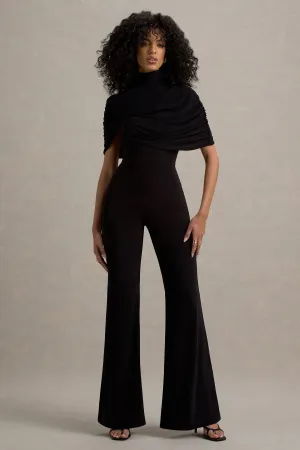 Isoline | Black Twist Cape Flared-Leg Jumpsuit Club L London