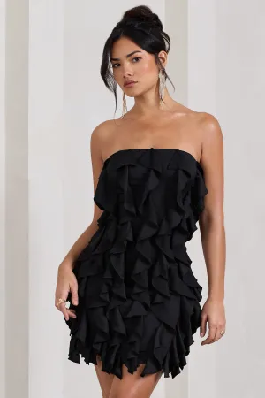 It Girl | Black Bandeau Bodycon Mini Dress With Ruffles Club L London