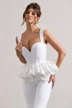 Jadia | White Sweetheart Corset Top With Puff Hem Club L London