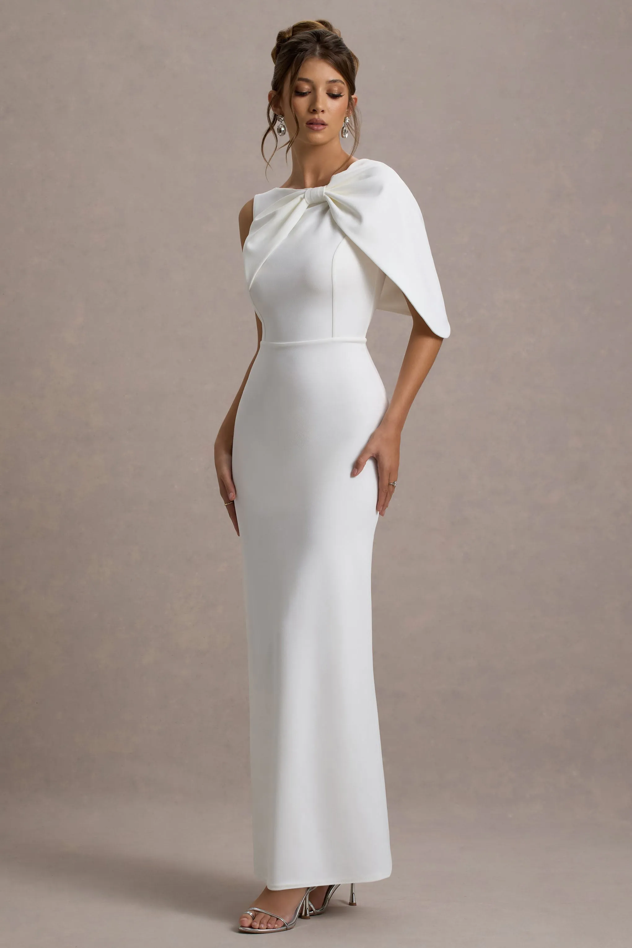 Jamela | White One-Sleeve Maxi Dress Club L London