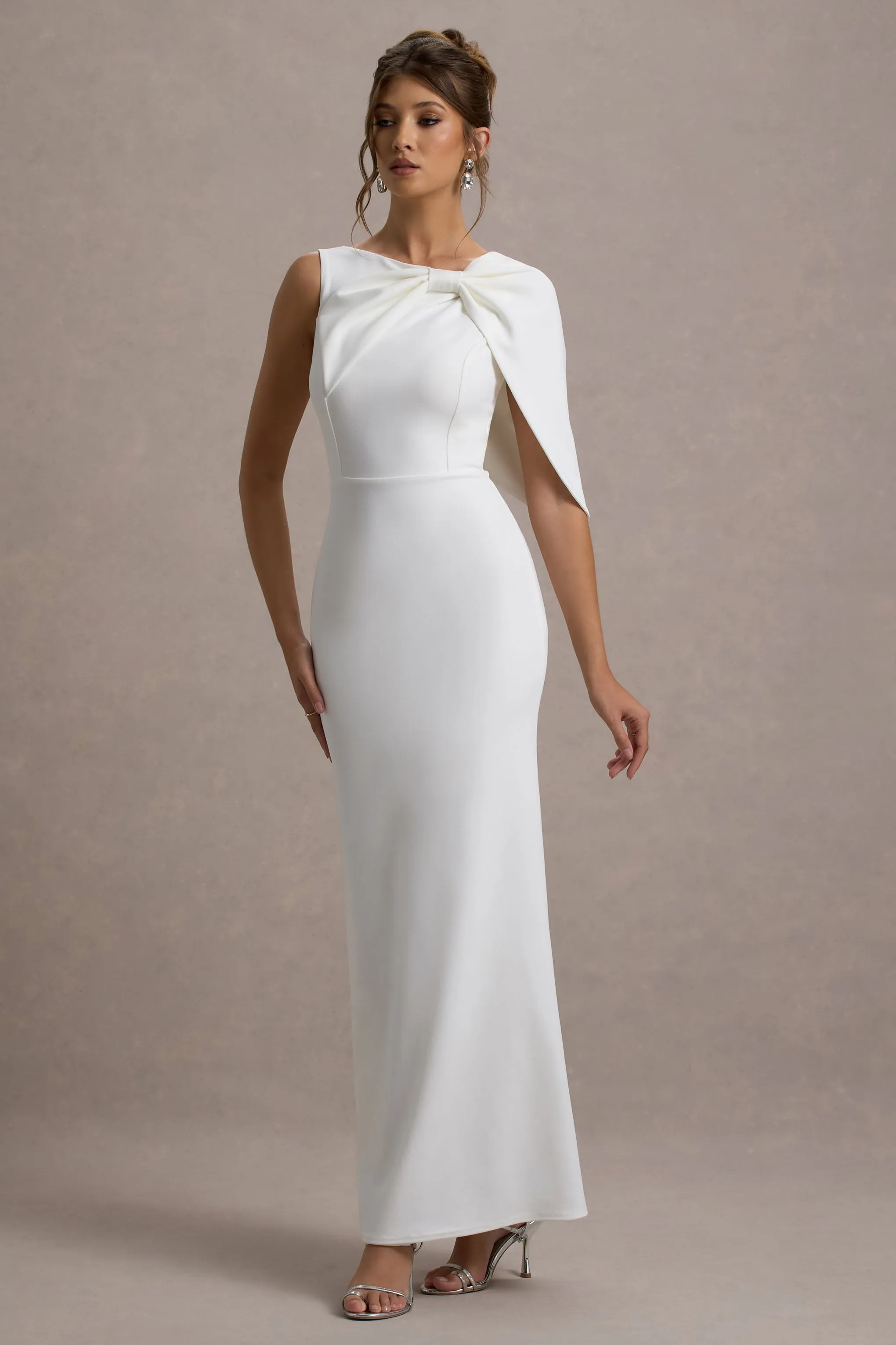 Jamela | White One-Sleeve Maxi Dress Club L London