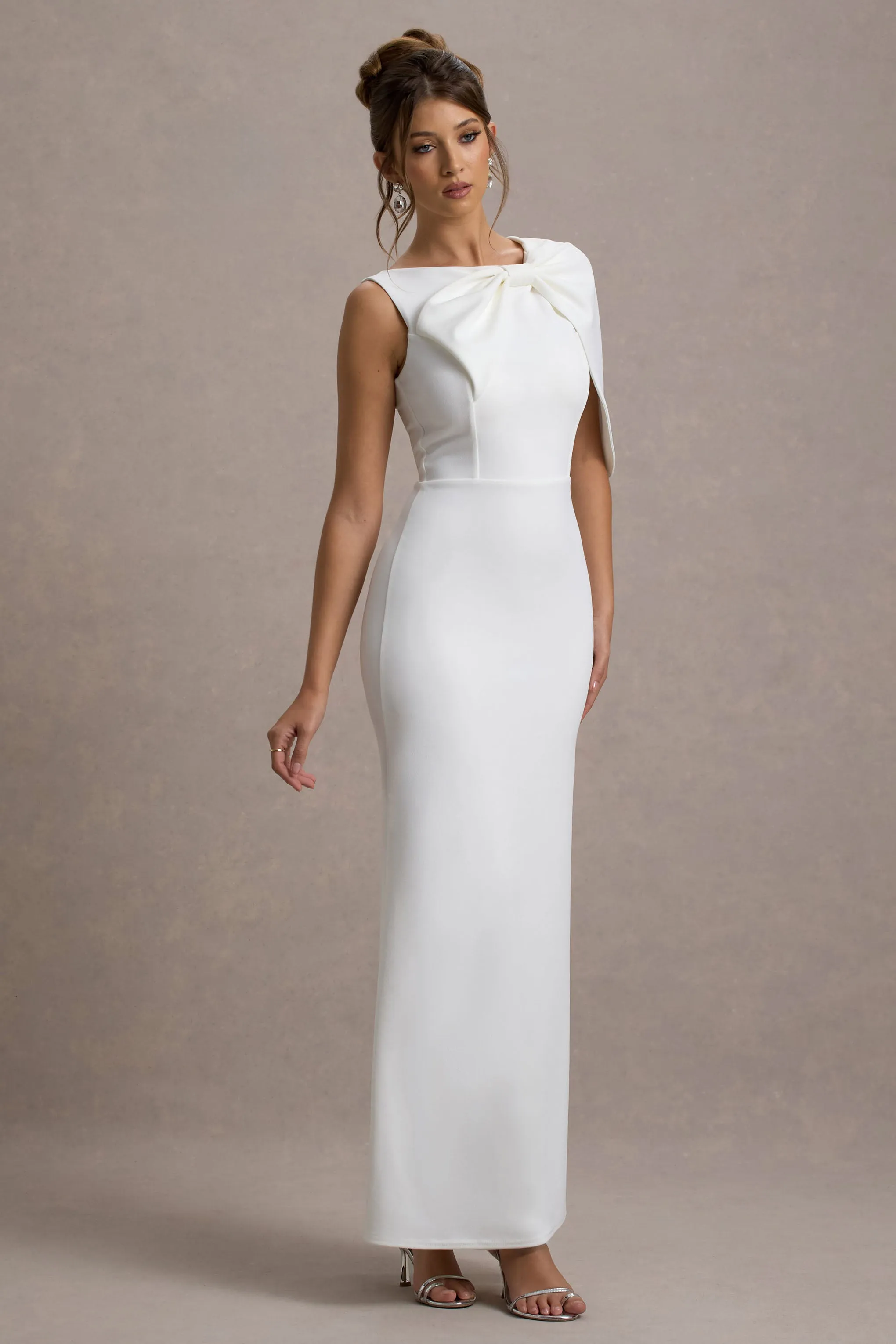 Jamela | White One-Sleeve Maxi Dress Club L London