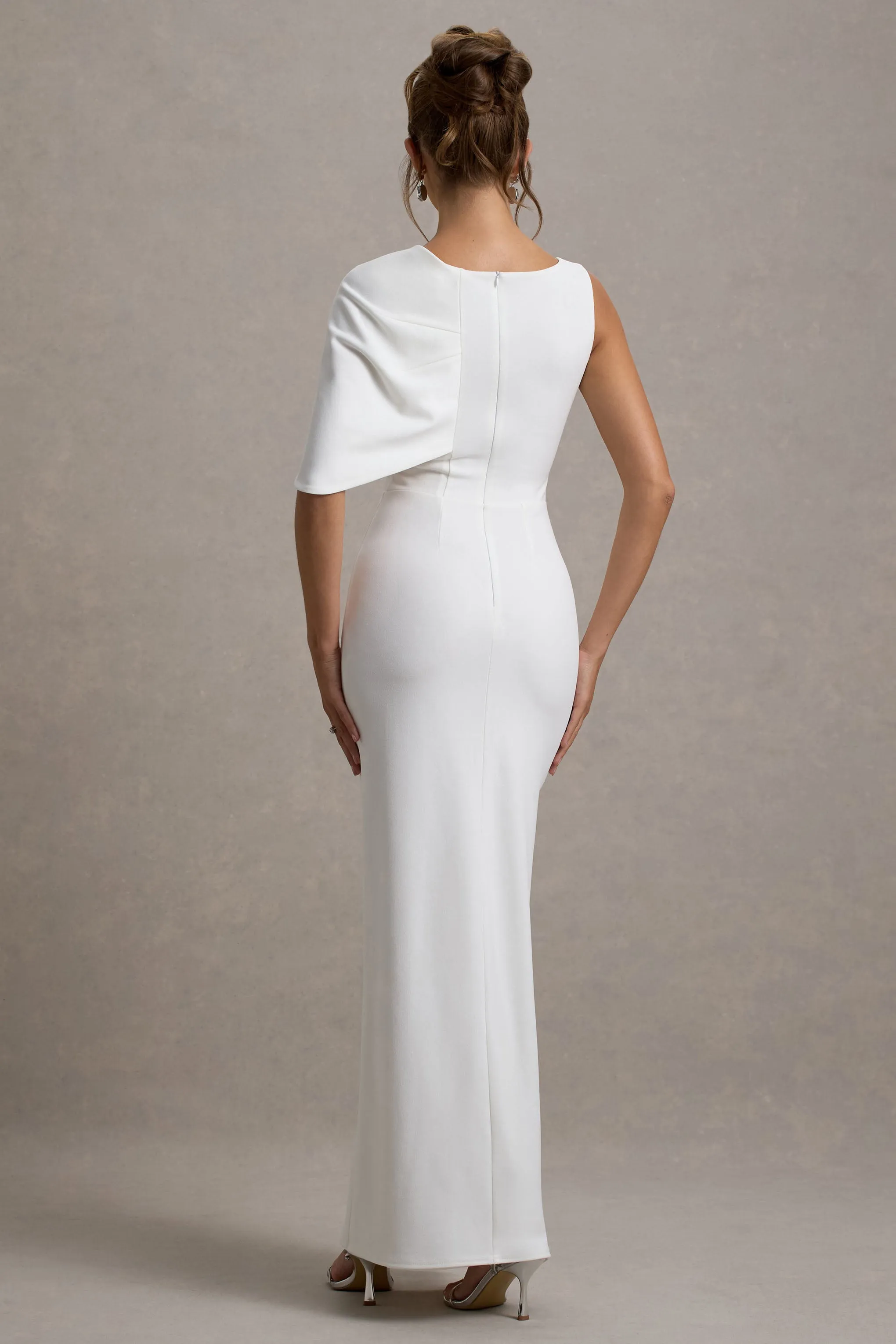 Jamela | White One-Sleeve Maxi Dress Club L London