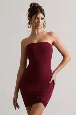 Jamie | Berry Strapless Mini Dress With Knot Skirt Club L London