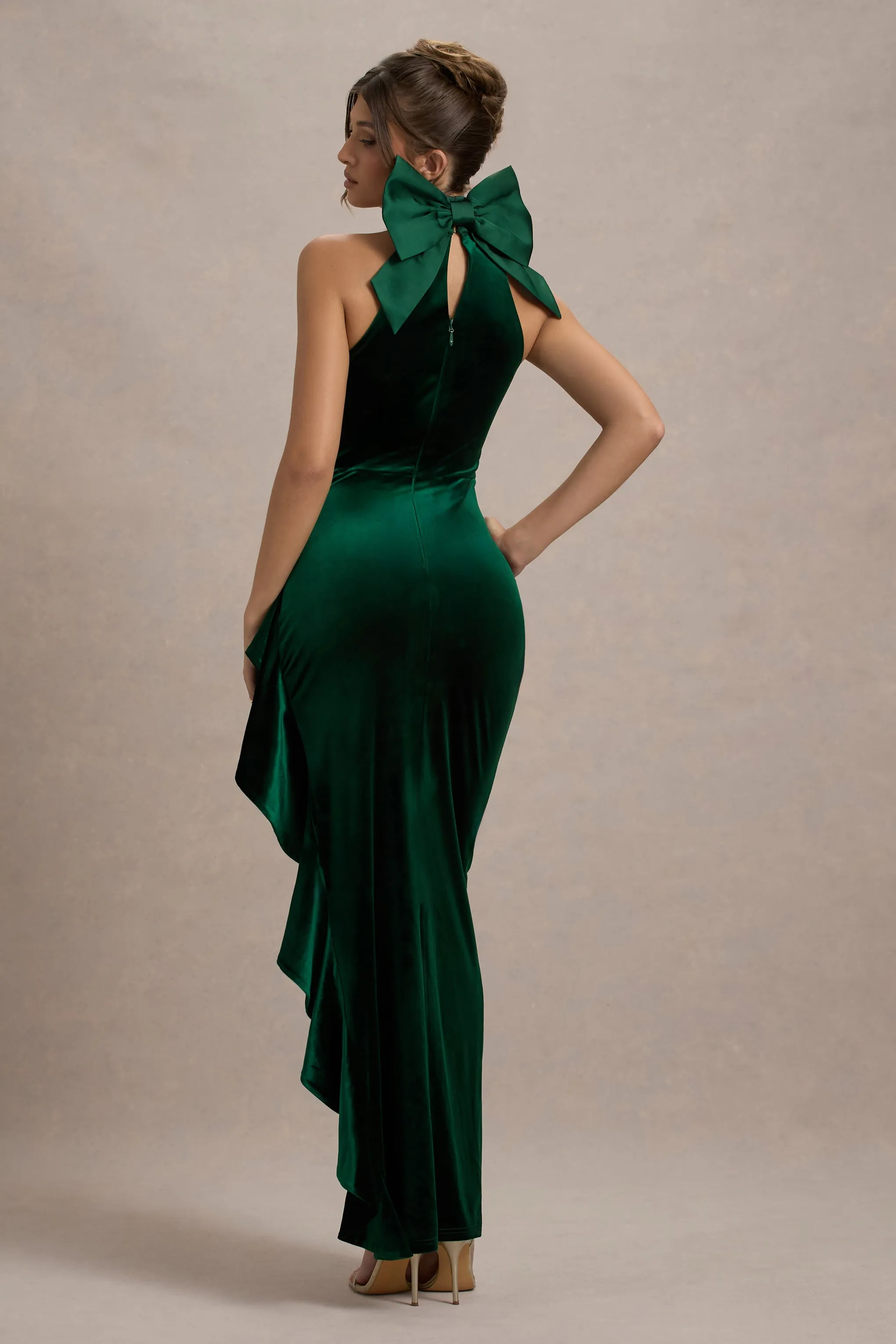 Janiya | Green Velvet High-Neck Ruffled Split Maxi Dress Club L London