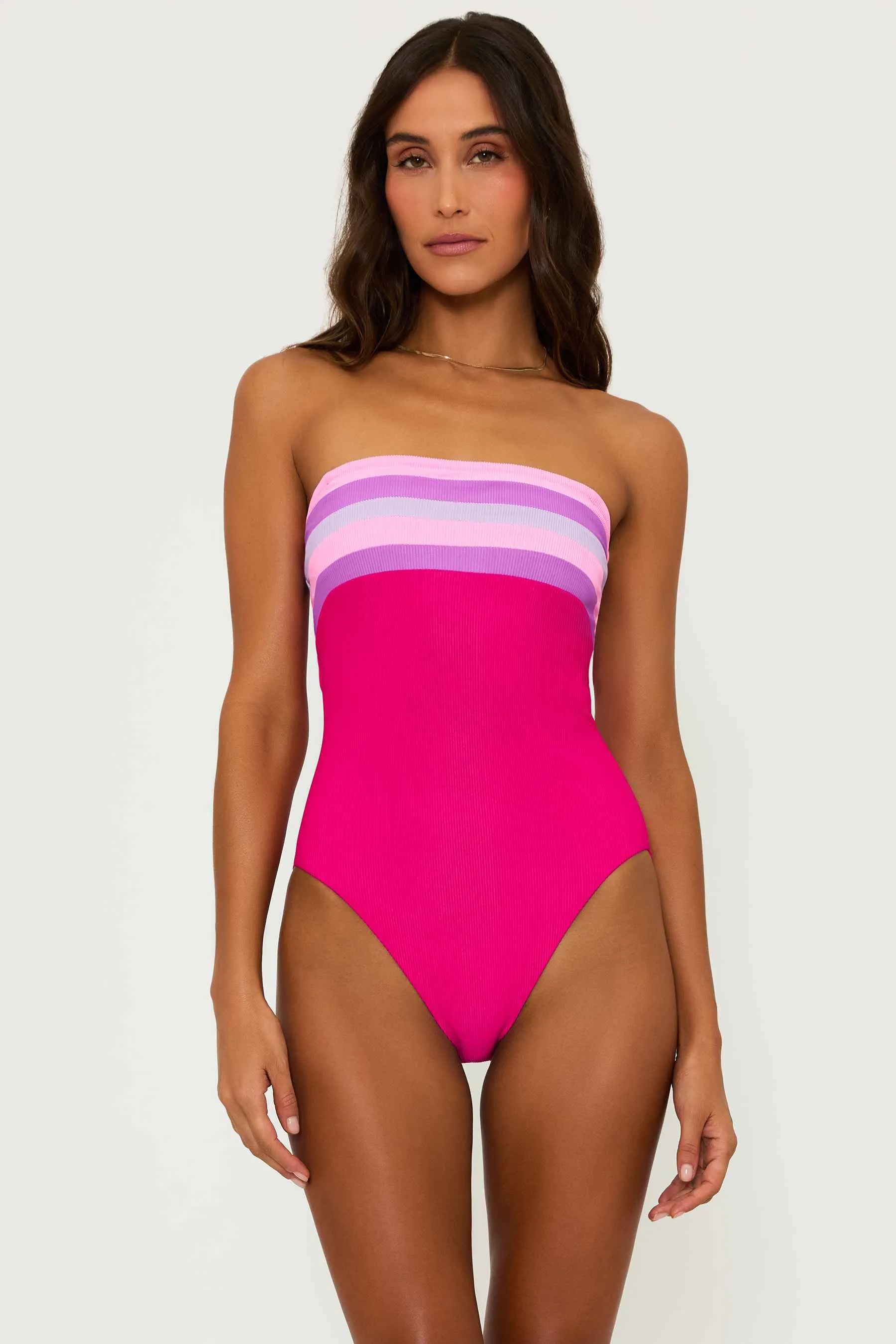 Jessa One Piece Raspberry Colorblock Beach Riot