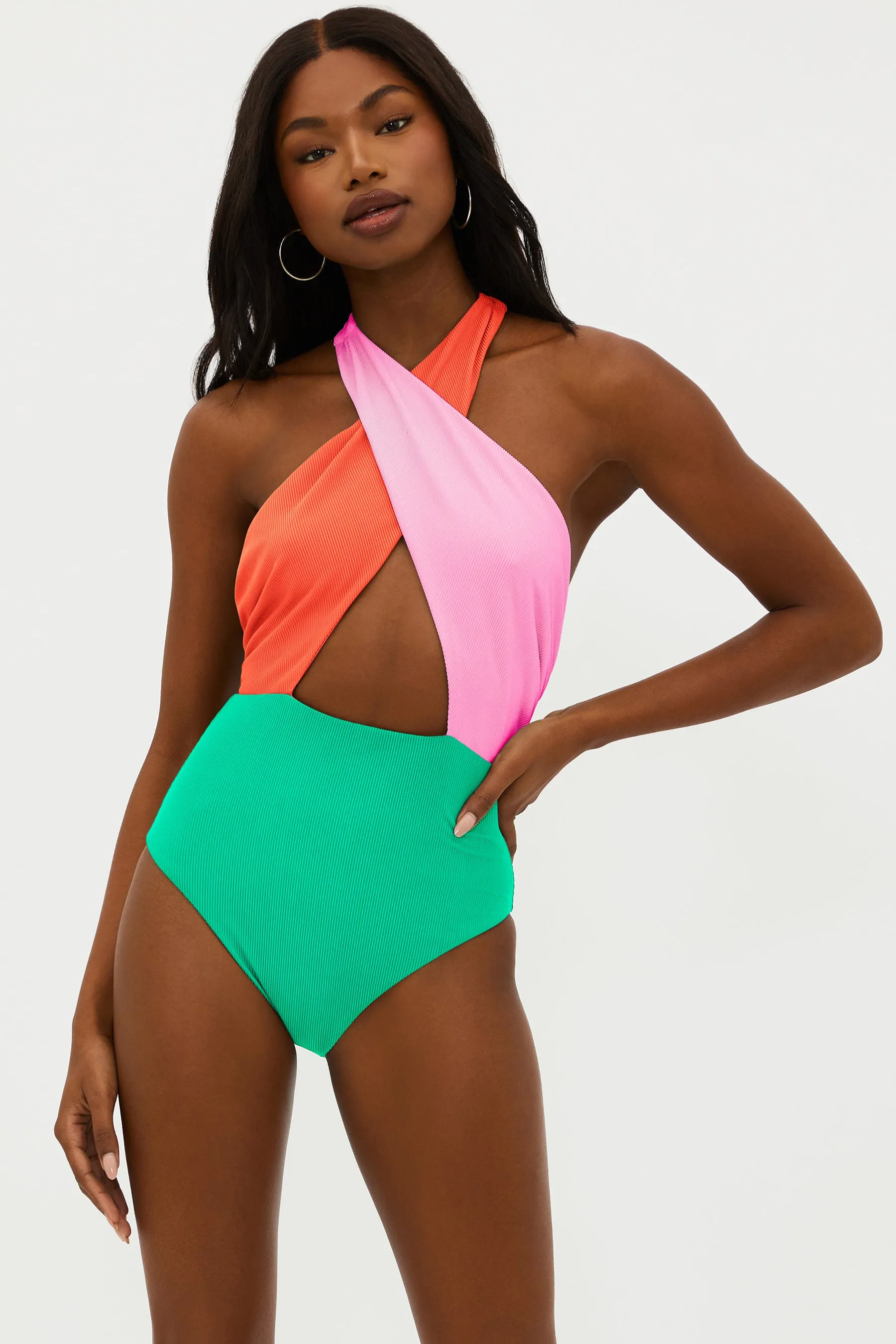 Jessica One Piece Coral Beach Colorblock Beach Riot