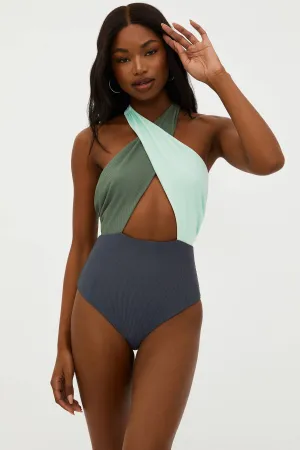 Jessica One Piece Palm Paradise Colorblock Beach Riot