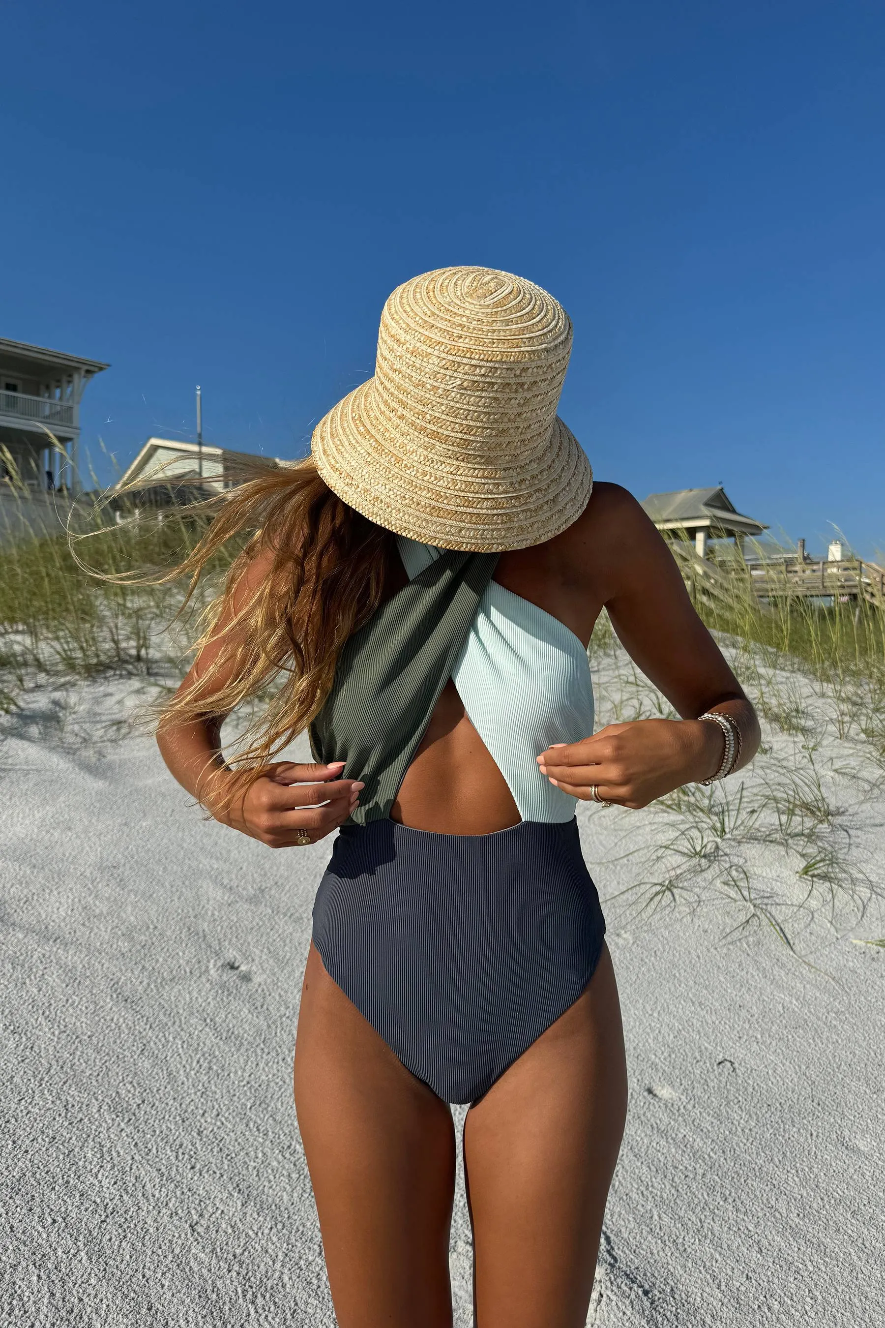 Jessica One Piece Palm Paradise Colorblock Beach Riot