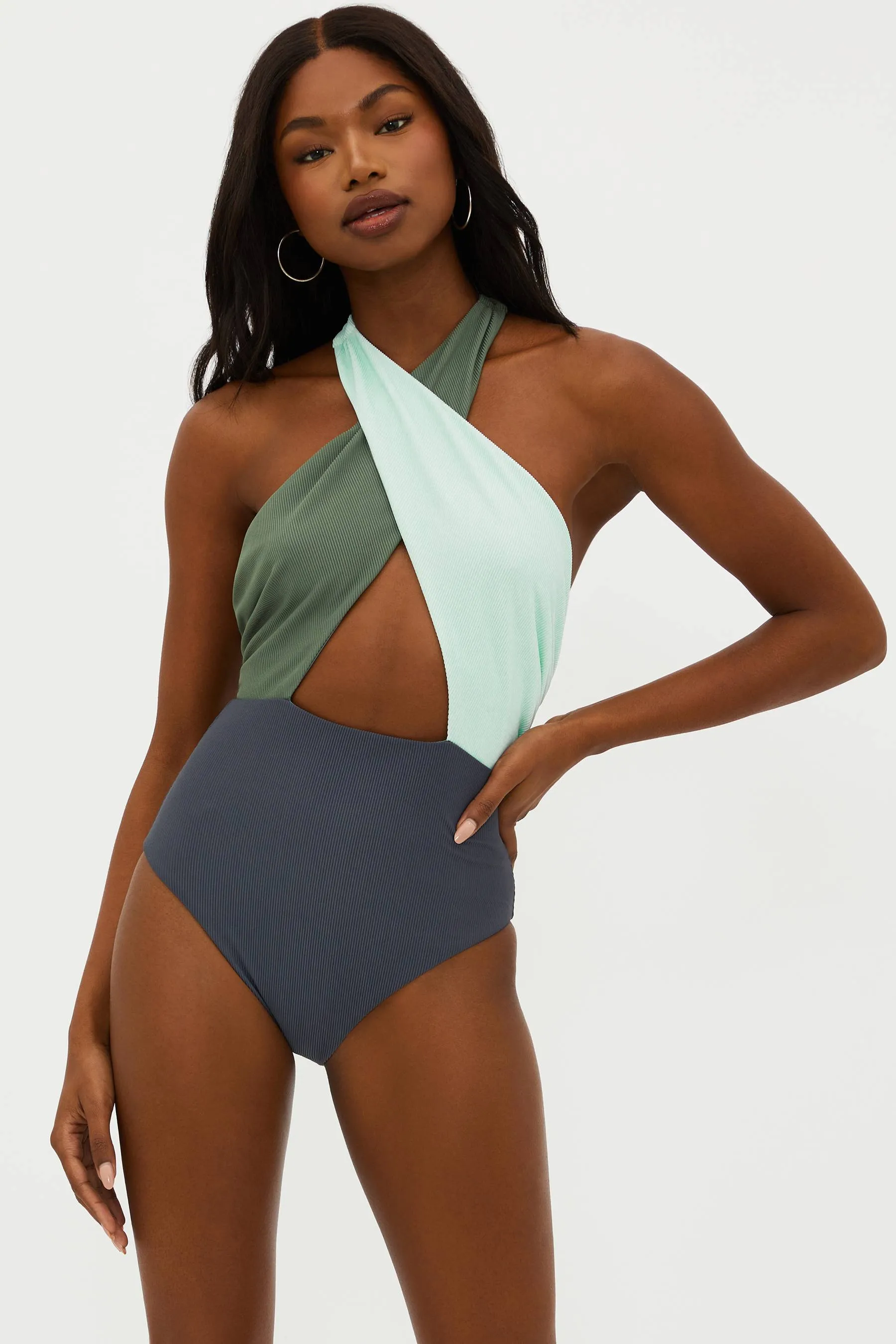 Jessica One Piece Palm Paradise Colorblock Beach Riot