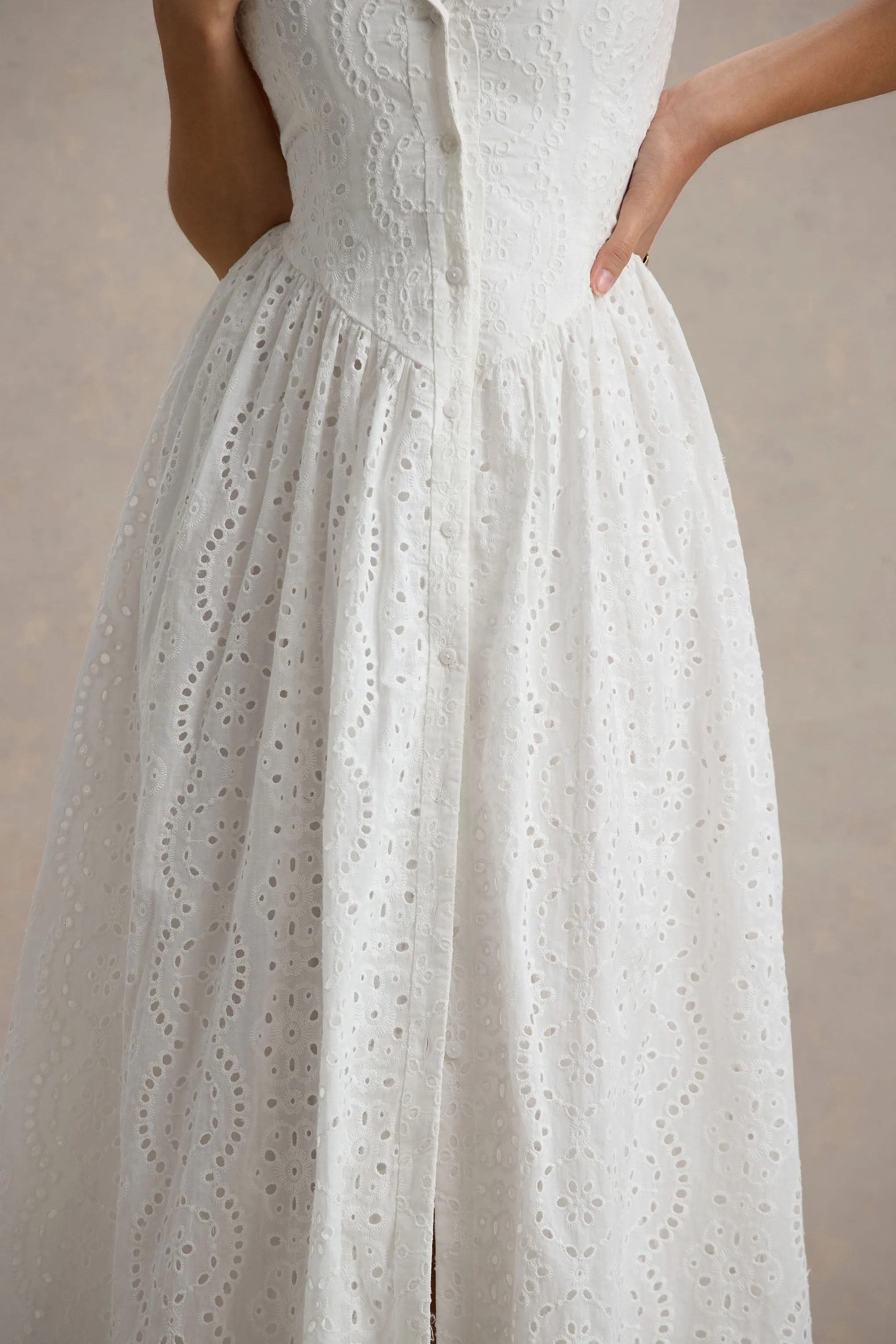 Jezebel | White Lace Plunge-Neck Collared Midi Dress Club L London