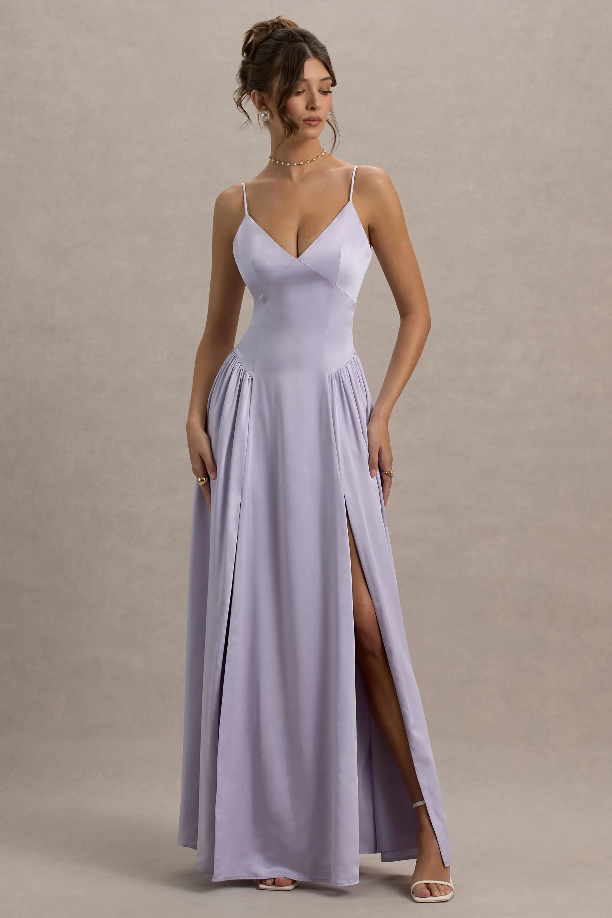 Jonas | Lilac Plunge-Neck Maxi Dress With Cami Straps Club L London