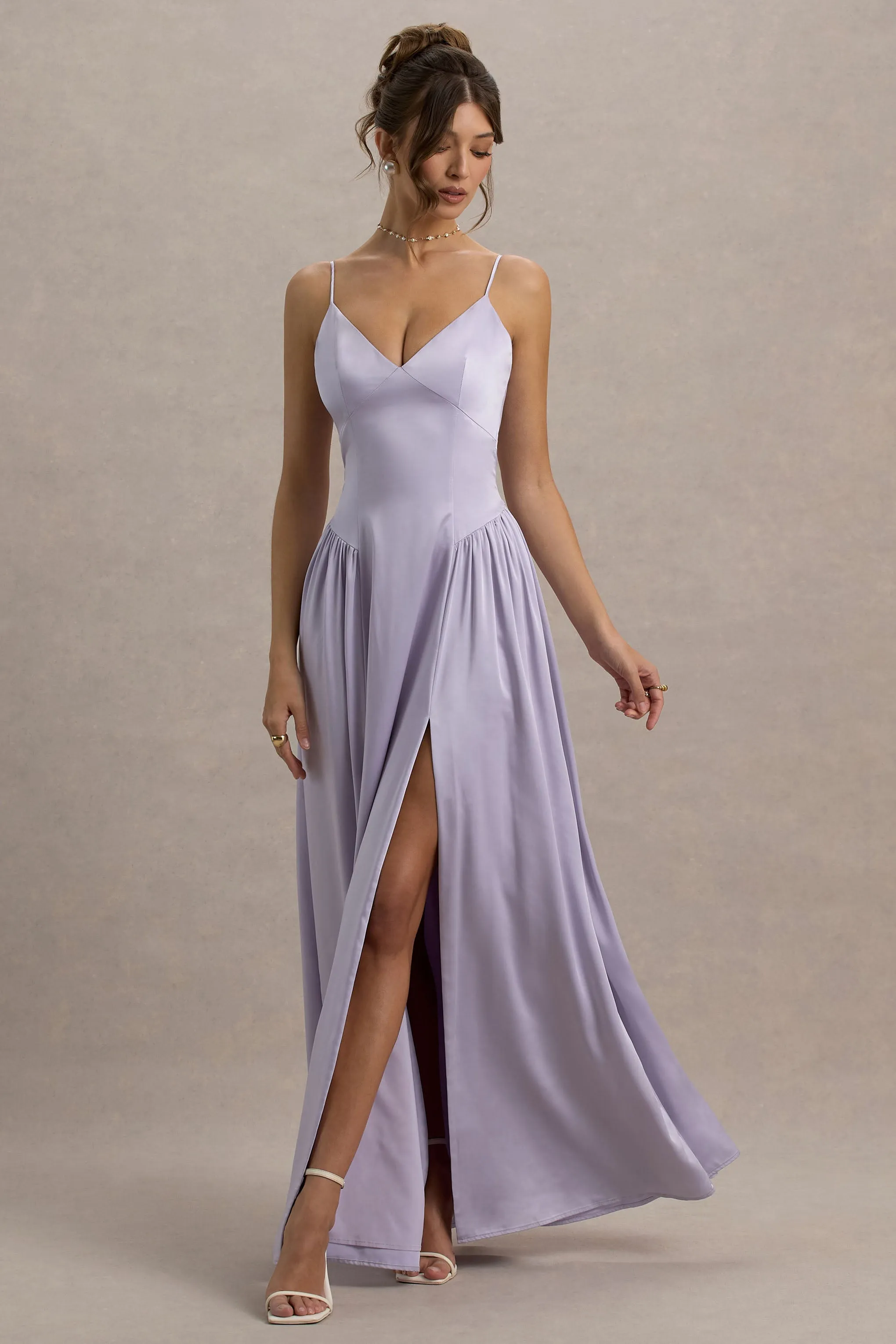 Jonas | Lilac Plunge-Neck Maxi Dress With Cami Straps Club L London