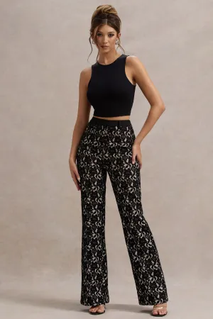 Jordanne | Black Lace Flared-Leg Trousers Club L London