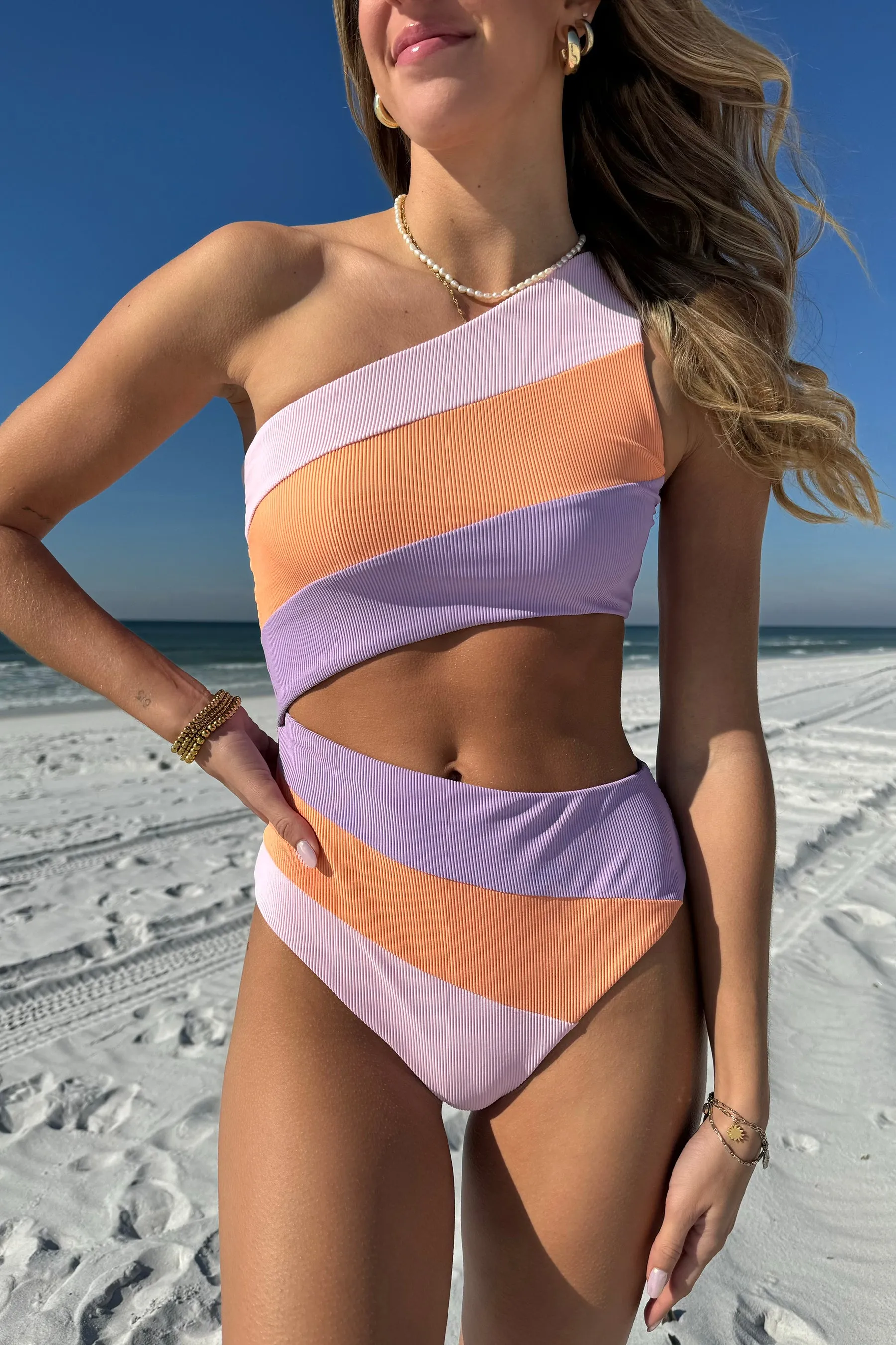 Joyce One Piece Pastel Poppy Colorblock Beach Riot