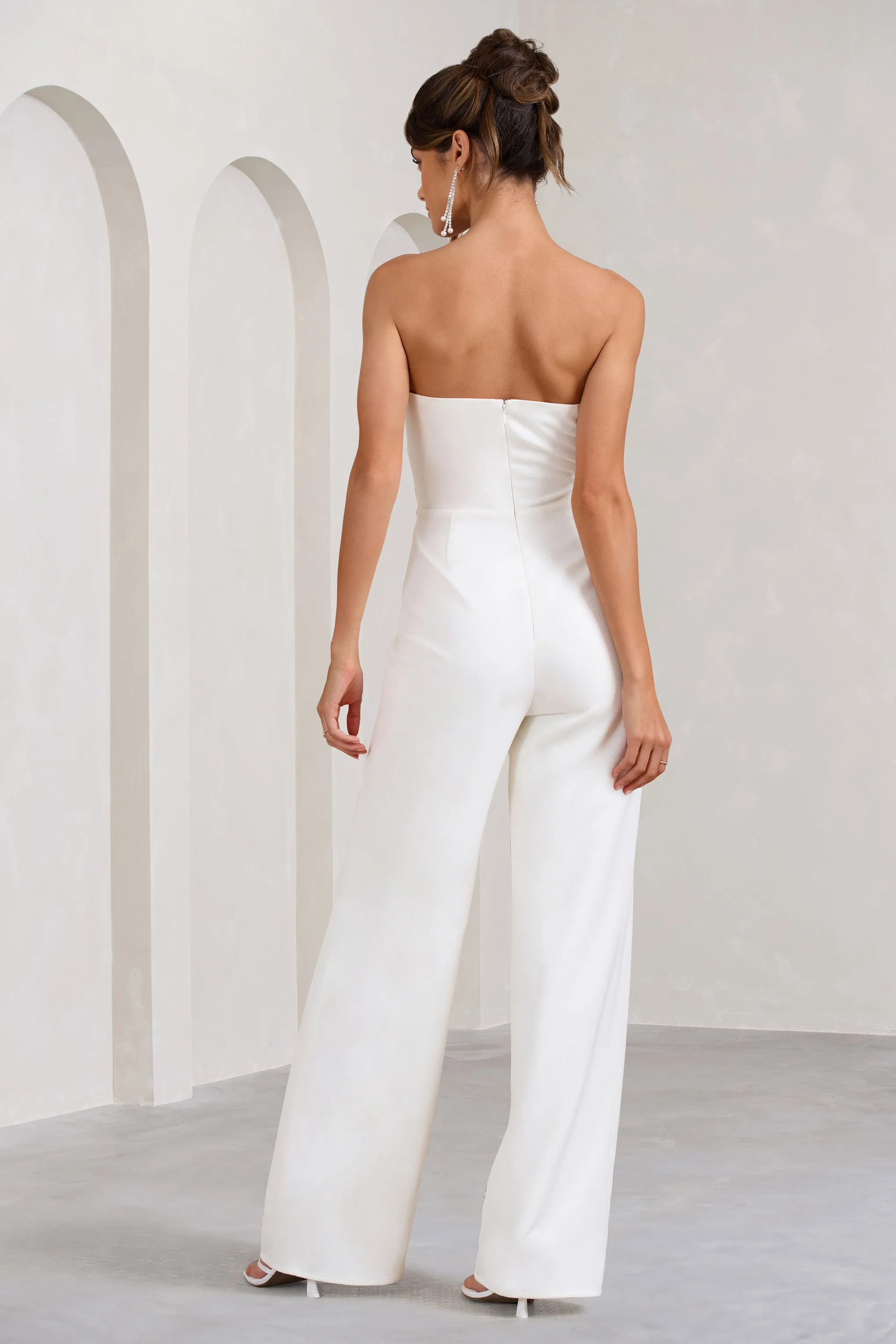 Julia | White Extreme Plunge Cut Out Wide Leg Jumpsuit Club L London