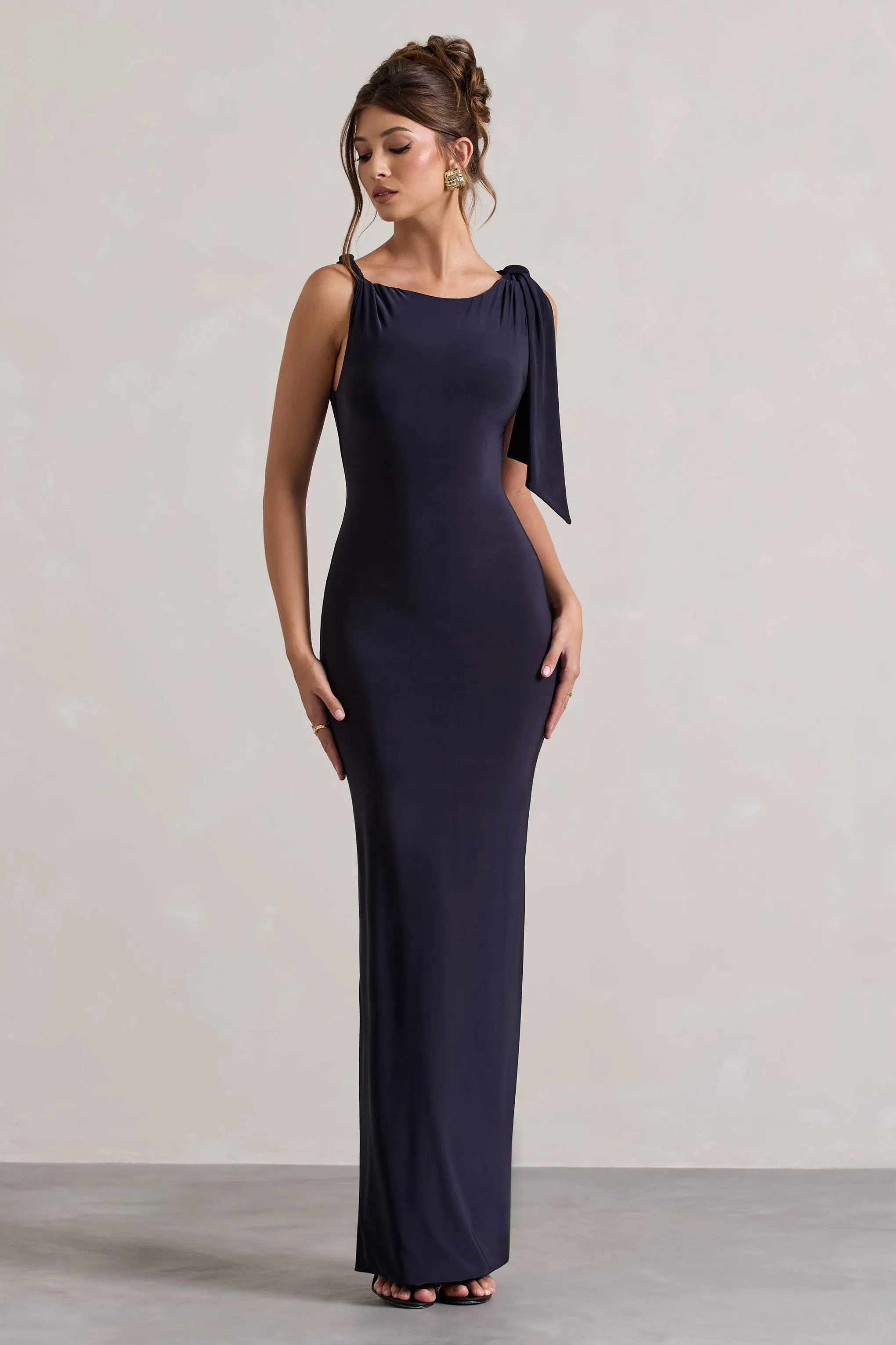 Kacey | Navy Twisted Knot Maxi Dress Club L London