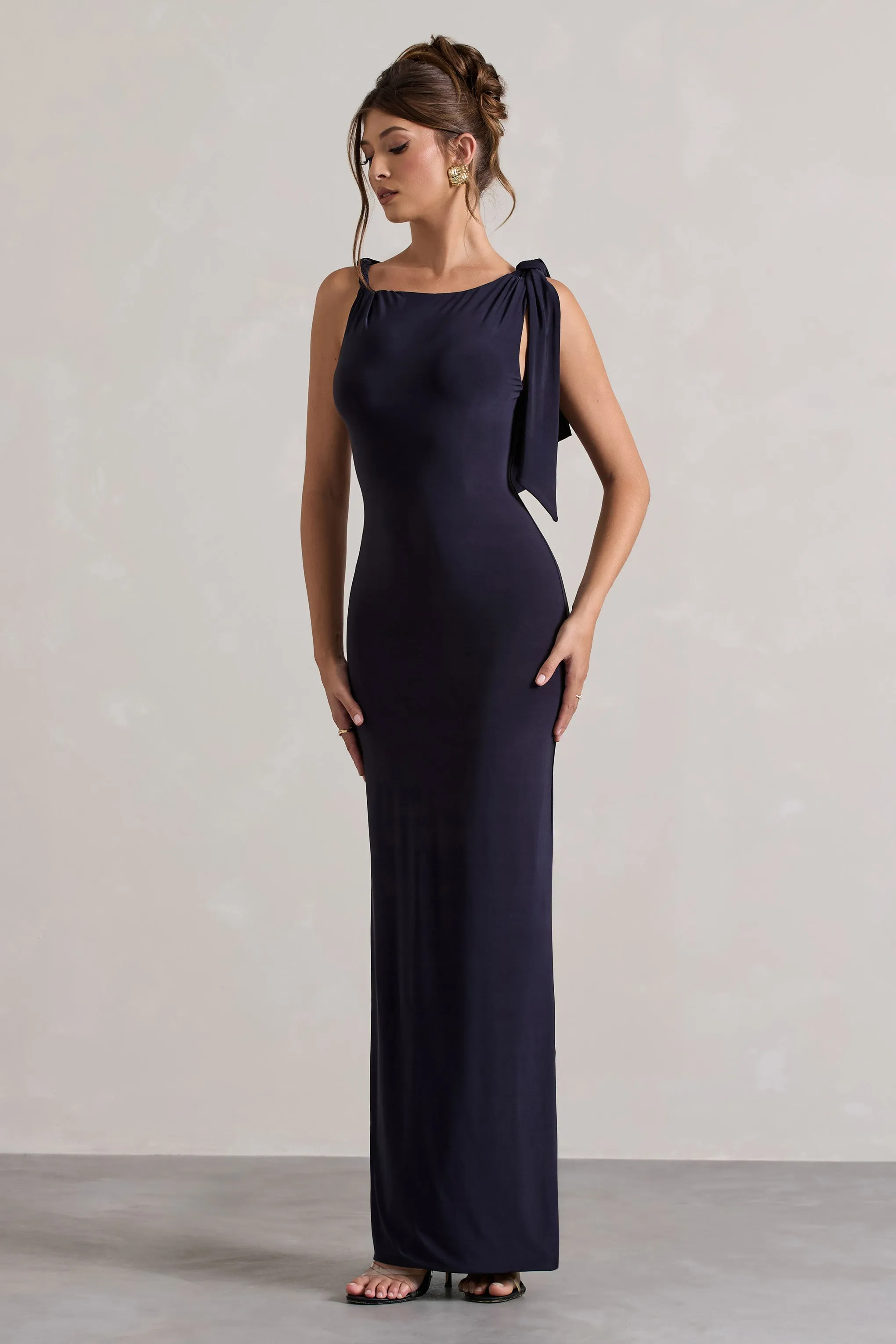Kacey | Navy Twisted Knot Maxi Dress Club L London